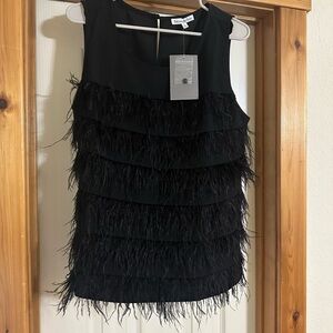 Black Feathered Tank Top
